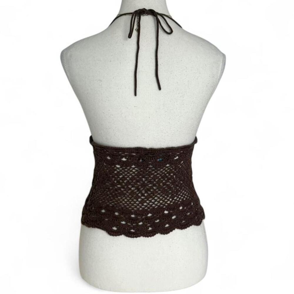 Brown crochet halter top with tie back detail Size XL - Picture 2 of 4